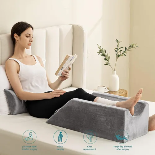 Vista 2 de UBBCARE - Almohada de elevación de pierna para recuperación de cirugía de pierna/rodilla, almohada de espuma viscoelástica con funda lavable