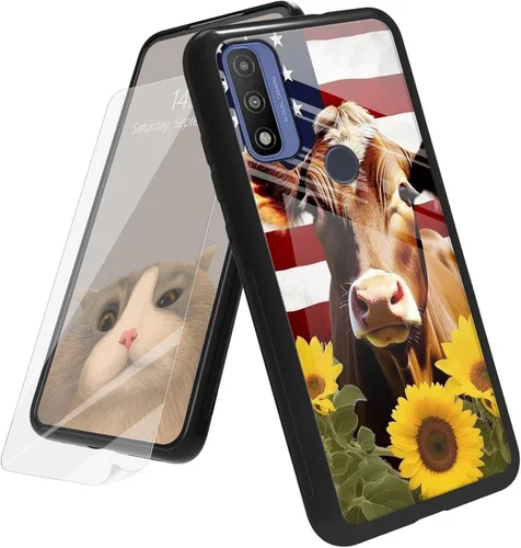 Vista 46 de Funda para Motorola Moto G Play 4G 2024 con protector de pantalla, parte trasera de vidrio templado + funda de silicona suave TPU absorción