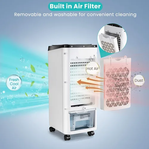Vista 9 de GOFLAME Enfriador de aire evaporativo portátil, ventilador humidificador 3 en 1 con control remoto, tanque de agua de 3.5 L, 2 paquetes de hielo, 4