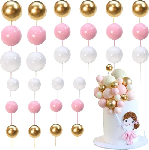 Vista 10 de 24 piezas de decoración para tartas con bolas, púas para pasteles con bolas, decoración para pasteles con forma de bola, decoración para cupcakes