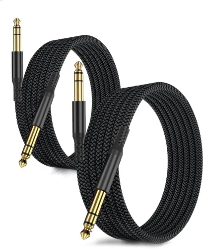 Vista 10 de Cable de instrumento TRS de 6.35 mm 3.3 pies 2 paquete, cable de audio estéreo de conector macho de 1/4 pulgada recta, línea de alimentación