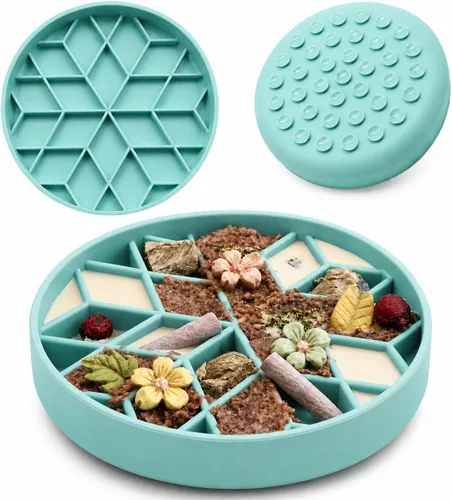 Vista 25 de Cuenco grande de alimentación lenta para perros, bandeja de alimentación de rompecabezas de silicona premium para perros y gatos, cuenco de Cian