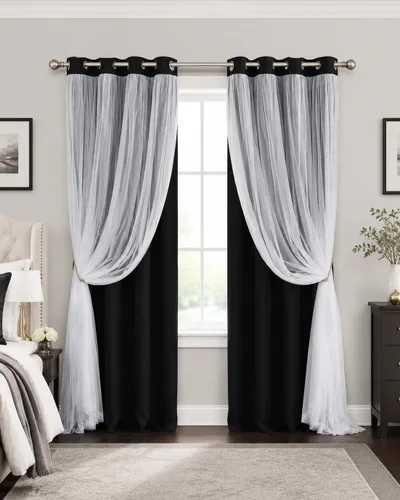 Vista 13 de PONY DANCE Cortinas de Doble Capa - Cortinas Opacas de 63 Pulgadas de Largo, Diseño con Ojales en la Parte Superior, Paneles Transparentes Blancos