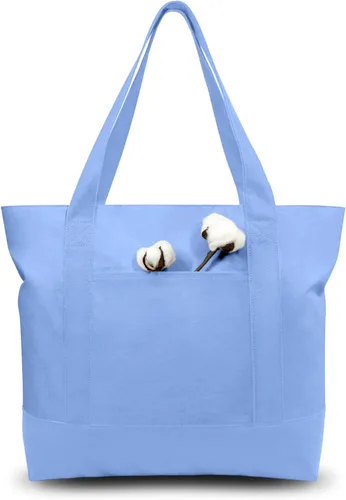 Vista 48 de TOPDesign Paquete de 1 bolsa de lona con bolsillo externo, bolsa de compras reutilizable para comestibles, cierre de cremallera superior, artículos