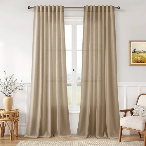Vista 65 de Joywell - Cortinas de lino de 96 pulgadas de largo para sala de estar Natural