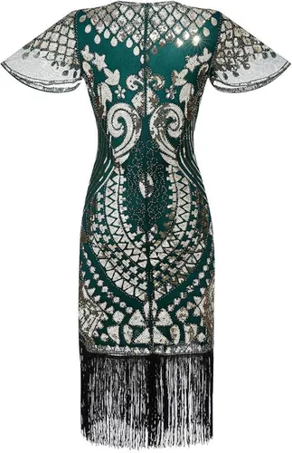 Vista 3 de JMDREAM Vestido de Gatsby de los años 20 inspirado en Gatsby de los años 20 vestido largo con flecos vestido de lentejuelas de los años 20