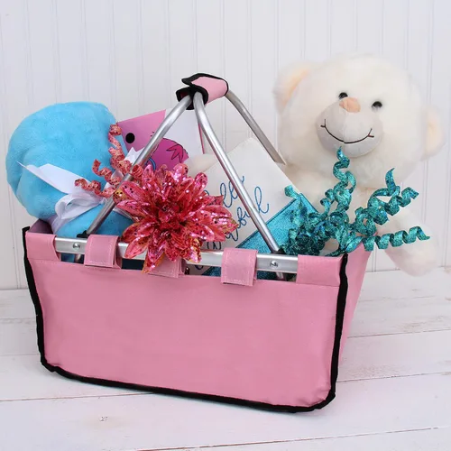 Vista 7 de Threadart Cesta plegable grande bordada personalizada – Rosa Marco de aluminio Tela de poliéster Práctico diseño plano plegable Bolsa