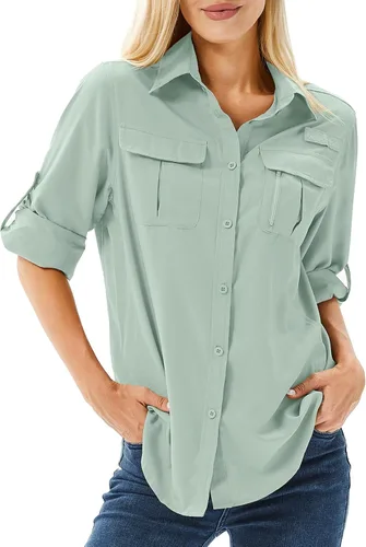 Vista 29 de Camiseta de Manga Larga para Mujer con Protección Solar UPF 50 para Safari, Pesca, Senderismo