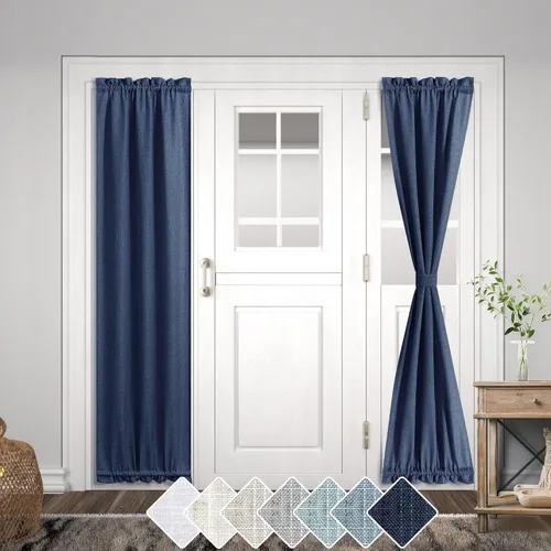 Vista 31 de KOUFALL Cortina de puerta francesa, persianas de lino para cubrir ventanas, 1 panel, 25 x 72 pulgadas de largo, color azul piedra