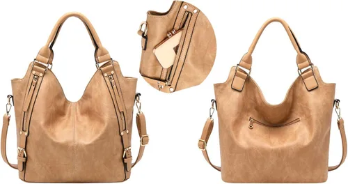 Vista 4 de Bolso tote para mujer, carteras de cuero PU, bolsos de hombro hobo de moda con correa de hombro ajustable