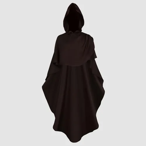 Vista 4 de Capa mediana con capucha para mujer, abrigo vintage con botones de moda, capa de lana, capa medieval con capucha