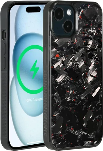 Vista 18 de Grip Series - Funda para iPhone 15 con fibra de carbono forjada real, diseño de bordes agarres, imanes integrados, compatible con cargadores y Negro