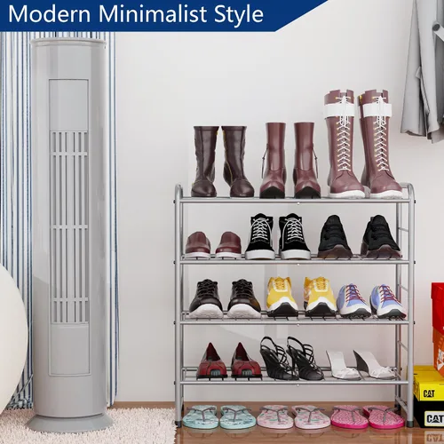 Vista 5 de Zapatero apilable de 4 niveles, organizador de zapatos expandible y ajustable, estante de almacenamiento, alta capacidad, rejilla de alambre