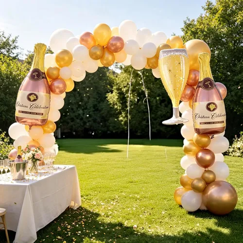 Vista 6 de Globos de botella de vino de champán, 4 piezas de globos de papel de aluminio de copa de champán, globos grandes de mylar de vino para decoración