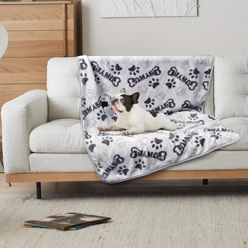 Vista 23 de Manta Suave para Perros para Perros Grandes - Manta Mullida para Mascotas para Gatos y Cachorros, Manta Reversible con Diseño de Huellas de Pata gris