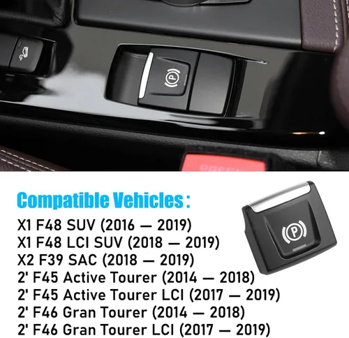 Vista 3 de Jaronx Compatible con cubierta de botón de freno de estacionamiento BMW X1 F48 2016-2019/X2 F39 2018-2019/2'F45 F46 2014-2019, interruptor