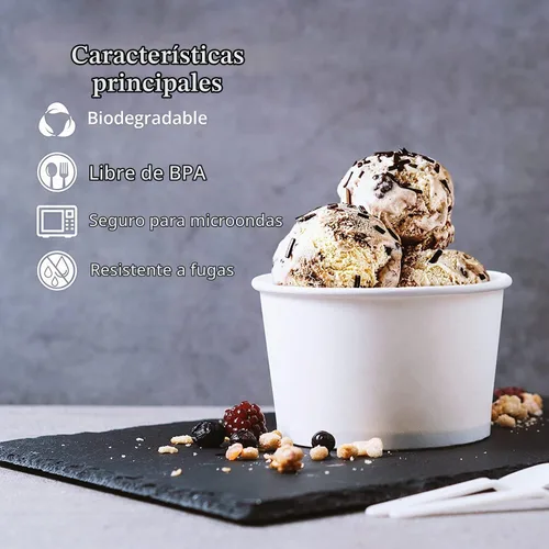 Vista 5 de Juego de 50 tazas desechables de helado blanco de 12 onzas con tapas