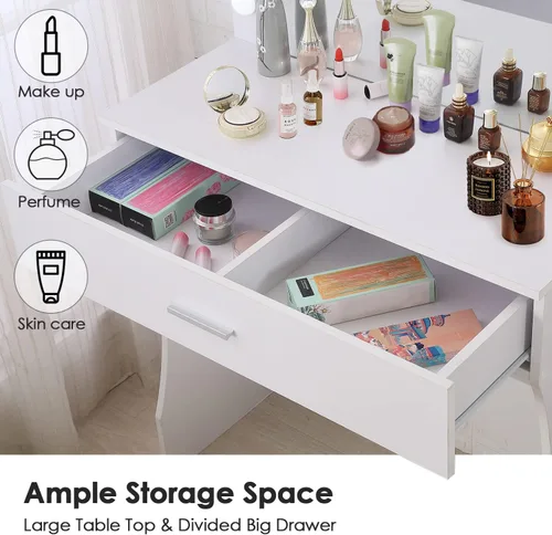 Vista 3 de Vabches Tocador de maquillaje con luces, Mesa tocador de maquillaje, Brillo ajustable, Cajón grande tocador resistente para dormitorio estudio