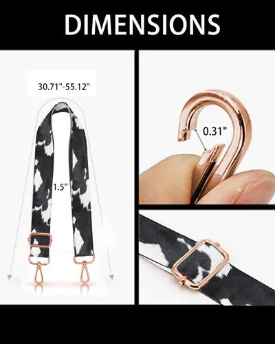 Vista 6 de Correas para bolso, hebillas de oro rosa, correa ancha para hombro, cinturón de repuesto ajustable de moda para bolso cruzado de lona, Blanco Black