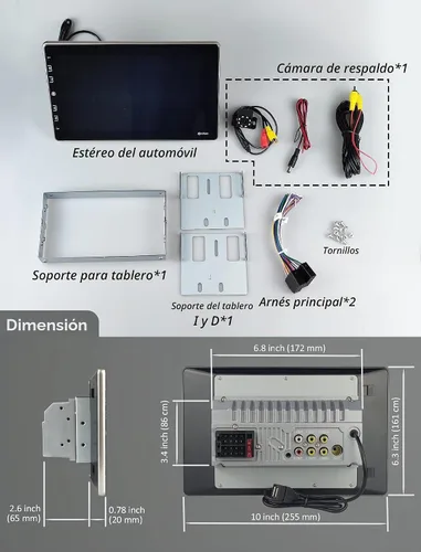 Vista 6 de COREHAN Estéreo de auto doble DIN – Estéreo de coche con pantalla táctil de 10 pulgadas con Bluetooth, cámara de respaldo, audio para automóvil