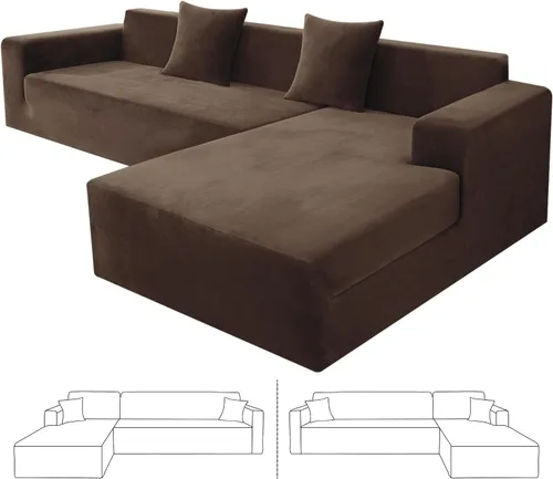 Vista 32 de ZNSAYOTX Fundas para sofá modular de terciopelo suave, fundas de felpa de lujo con parte inferior elástica para sofá modular en forma de L, 2