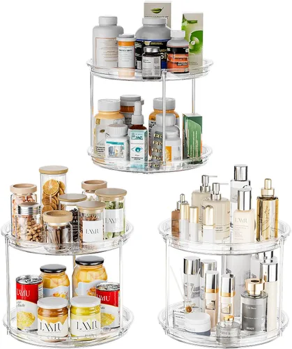 Vista 9 de LAMU Lazy Susan - Organizador giratorio de 2 niveles para gabinete, estante de especias giratorio de 9 pulgadas para cocina, despensa, encimera