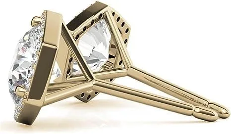 Vista 5 de IGI - Aretes de tuerca de diamantes redondos con halo hexagonal con certificación IGI en oro amarillo blanco de 14 quilates, rosa para mujer