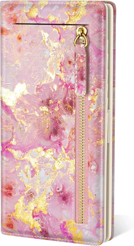 Vista 10 de Billetera de cuero genuino de lujo para mujer con bloqueo RFID, compacta, plegable, con ventana para identificación, Gato negro, Moderno