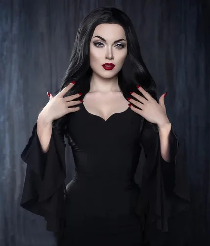 Vista 2 de Vestido negro hasta el suelo ajustado disfraz gótico de Halloween