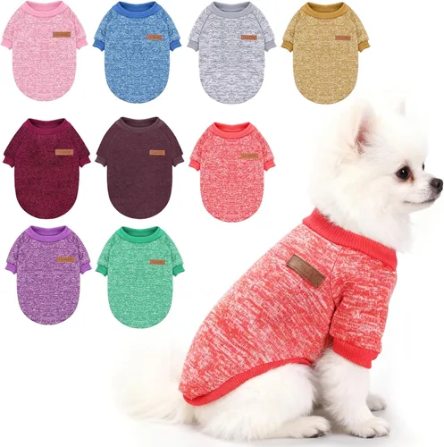 Vista 11 de 2 piezas de suéter clásico de punto para perro Idepet, abrigo de forro polar para perros pequeños y medianos, ropa cálida para perros y gatos