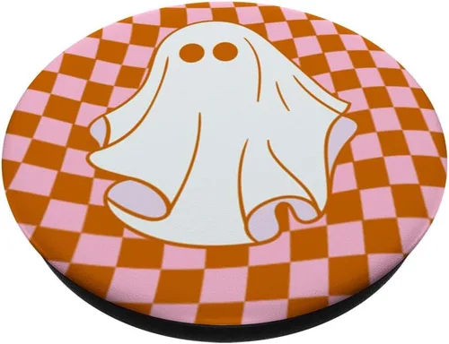 Vista 2 de Retro Groovy - Tablero de ajedrez a cuadros Ghost Halloween PopSockets intercambiables PopGrip