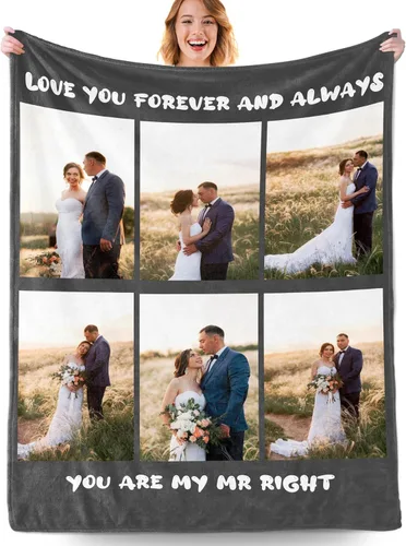 Vista 26 de Manta personalizada con fotos, manta personalizada con fotos con texto en inglés "I Love You", regalo de cumpleaños para novia, novio, esposa