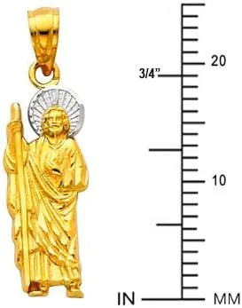 Vista 2 de The World Jewelry Center Colgante religioso de oro de dos tonos de 14k con dije religioso de San Judas Tadeo, Oro de 14 quilates, No es una piedra