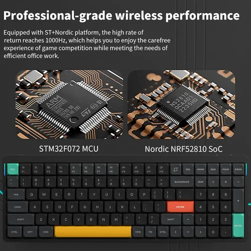 Vista 6 de nuphy Teclado mecánico inalámbrico Air96 V2, teclado retroiluminado RGB de 100 teclas, compatible con Bluetooth 5.1, 2.4G y conexión con cable