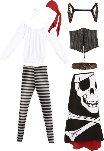 Vista 9 de Disfraz de pirata de talla grande para mujer, disfraz de pirata de la bandera de Jolly Roger para mujer