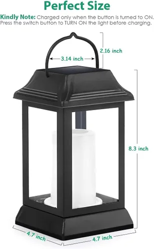 Vista 3 de TomCare Luces solares de metal con llama parpadeante para exteriores, faroles colgantes para exteriores, iluminación decorativa, funciona