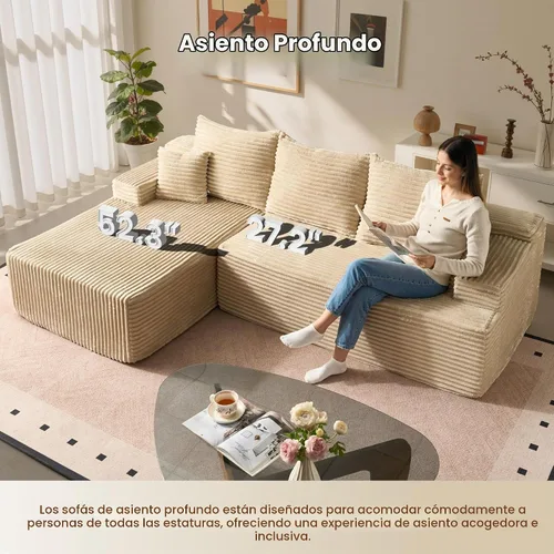 Vista 3 de ovios Sofá seccional Cloud de 96 pulgadas con chaise en forma de L, sofá modular moderno con asiento profundo, sofás tapizados para sala de estar