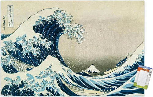 Vista 11 de Hokusai - Póster de pared The Great Wave Off Kanagawa, 22.4 pulgadas de largo x 14.7 pulgadas de ancho, versión enmarcada de madera de granero