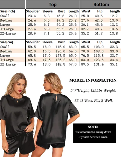Vista 5 de Anjue Satin Pajamas for Women Soft Silk Pajama Set for Women Short Sleeve Sleepwear Top with Causal Pj Shorts S-XXL