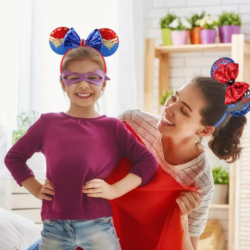 Vista 2 de iayorno Diademas de orejas para niñas y mujeres, disfraz de cosplay de lentejuelas para fiesta de Halloween, suministros de fiesta de cumpleaños