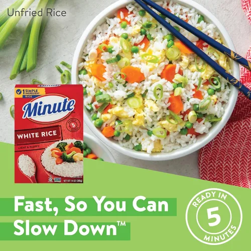 Vista 3 de Arroz blanco Minute, arroz blanco instantáneo para cenas rápidas, caja de 14 onzas Arroz precocido para comidas rápidas, microondas o estufa