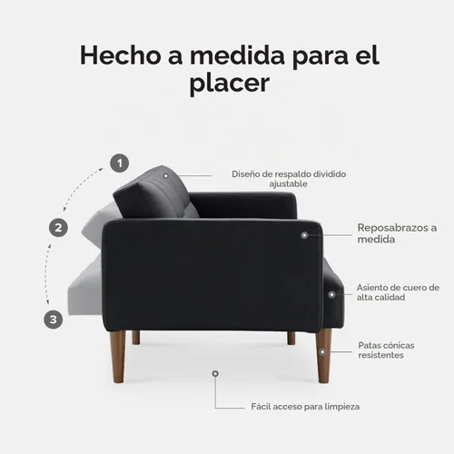 Vista 4 de Mopio - Sofá cama tipo futón de 76.4 pulgadas, estilo capitoné, sofá cama (negro medianoche) Easy-clean surface reclines flat for visitors; a