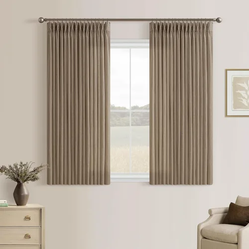 Vista 107 de TWODRAPES Cortinas de Lino Plisadas con Pinza Beige Blancas de 54 Pulgadas de Largo 2 Paneles para Comedor Cocina Dormitorio Plisadas Semi