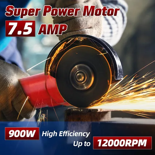 Vista 2 de Amoladora angular, amoladora eléctrica de 7.5 amperios y 4 1/2 pulgadas, 12000 RPM con muelas de corte y rectificado, disco de solapa y mango