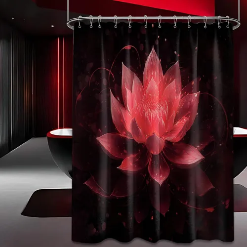 Vista 62 de Cortina de ducha con flores de loto negro y azul para decoración de baño, juego de cortinas decorativas de baño con estampado floral, tela