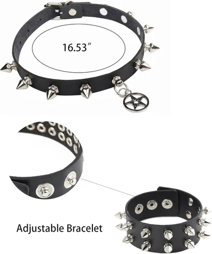 Vista 8 de Long tiantian Pulseras punk, collar de cuero, gargantilla de metal, pulsera negra, joyería gótica para mujeres y hombres, Cobre, otro