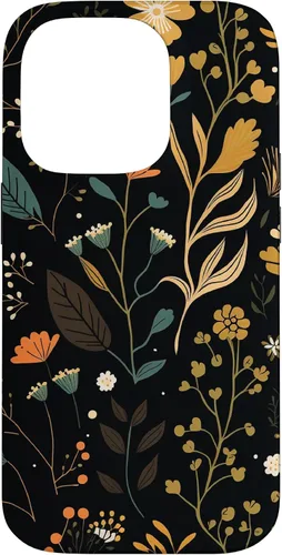 Vista 17 de Floral Aesthetic Simple Boho Modern Botanical Flowers Black Case for iPhone 17