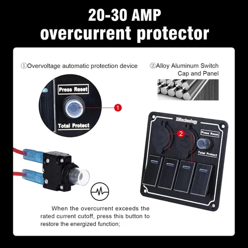 Vista 8 de Panel de interruptores basculantes para lanchas marinas, panel de interruptor de palanca impermeable de 8 bandas con doble USB y panel voltímetro