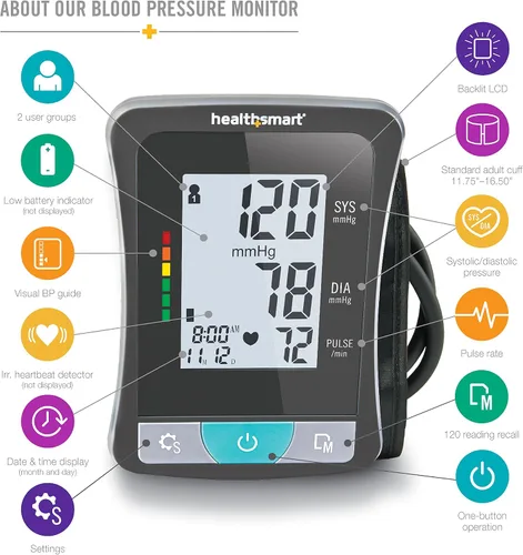 Vista 2 de HealthSmart Monitor Digital de Presión Arterial de Brazo con Manguito Automático para Brazo Superior que Muestra Presión Arterial, Frecuencia