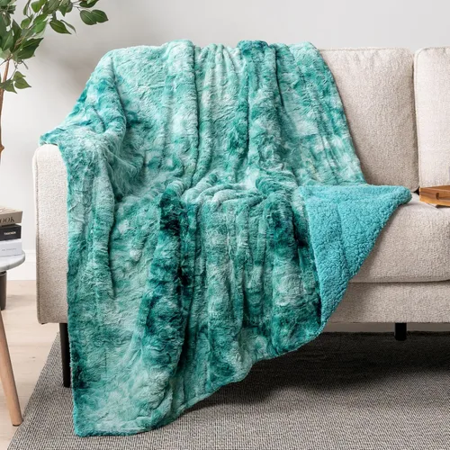 Vista 22 de PAVILIA - Manta de piel sintética reversible con diseño tie-dye color negro, suave, mullida y cálida, mantas y cobijas de sherpa para cama, manta